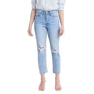 NWT Levi’s High Rise Wedgie Straight Leg Stretch Jeans Distressed Light Wash 26